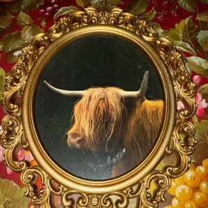 Ornate Gold Framed Highland Cow Art